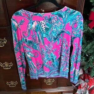 Lilly Pulitzer velour Pink and Blue Long Sleeve Top